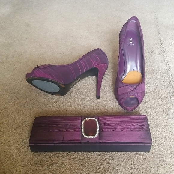 Bakers Shoes - Bakers purple peeptoe platform 3' tafeta pump size 10 used bag included